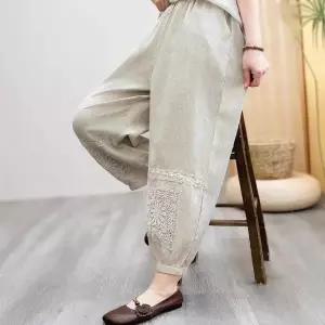 손오공 팬츠 여자 빈티지 캐주얼 솔리드 데일리룩 봄옷 린넨 패치 슬림핏 9부 KUK1
