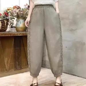 손오공 바지 여성 캐주얼 리넨 데일리룩 봄옷 솔리드 9부 KUK1