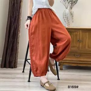 손오공 여자 팬츠 하계 캐주얼 커프스 밑단 린넨 솔리드 데일리룩 9부 KUK1