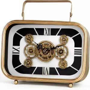 실제 움직이는 기어가 있는 HOMECOLL 빈티지 맨텔 시계 레트로 테이블 거실용 스팀펑크 산업용 기어 장식