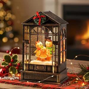 크리스마스 스노우 글로브 불이 켜진 진저브레드 맨 가족 장면 뮤지컬 워터 랜턴 소용돌이 반짝이는