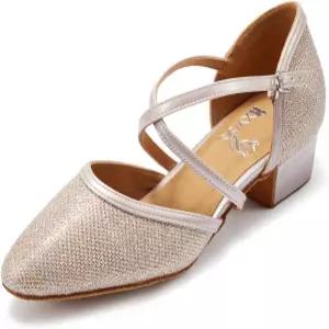 여성용 클로즈드 토 로우 힐 글리터 볼룸 댄스 슈즈 살사 라틴 웨딩 파티 1 1/2인치 S111