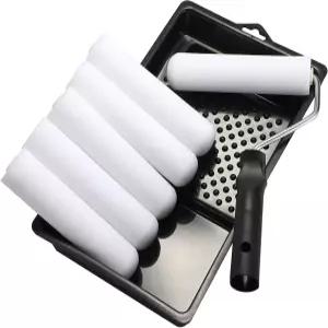 6인치 고밀도 폼 미니 롤러 커버 리필 프레임 및 트레이 욕조 리파이싱 키트 벽 타일 페인트 8팩이 포함된