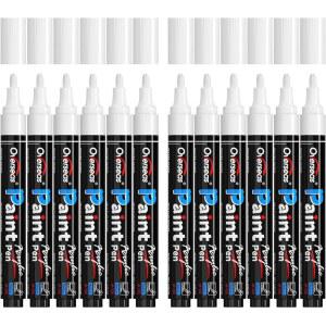 화이트 페인트 펜 - 바위 나무 플라스틱 금속 캔버스 유리 패브릭 타이어 머그컵용 영구 아크릴 마커 12팩 수성 퀵 드라이 방수 펜. 중간