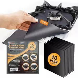 10팩 레인지 프로텍터 스토브 버너 라이너 셋톱 커버 블랙 사이즈 10.6 x 논스틱 재사용 가능 청소하기