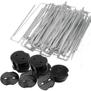 파인더오멘드 100팩 조경 스테이플 및 개스킷 6인치 아연 도금 스틸 가든 11게이지 블랙 패드 핀 잔디