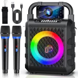 무선 마이크 2개가 있는 JYX 노래방 기기 6.5인치 서브우퍼가 휴대용 블루투스 5.3 스피커 LED 조명이 PA