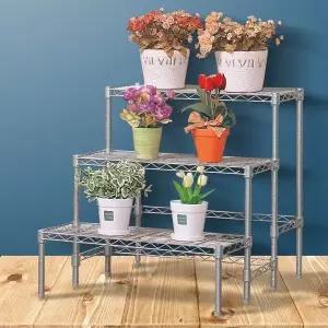 [콩심팥심]다육이선반 화분받침대 실버메탈화분대3단 철제거치대