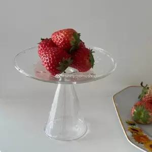 심플 플레이트 유리 디저트 접시 과일 스탠드 그릇 투명 케이크 카페 마카롱