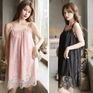 여름 잠옷 레이스 원피스 파자마 시스루 러블리 슬립 끈나시