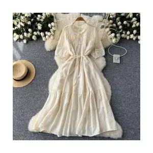 원피스 여성 패치 프렌치 허리가 스위트 빅웨이브 A라인 레이스 라운드 끈 요정 원템1