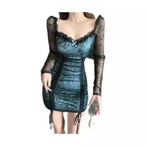 원피스 치마 미니 여성 봄가을 클럽 스트링 레이스 시스루 원템3