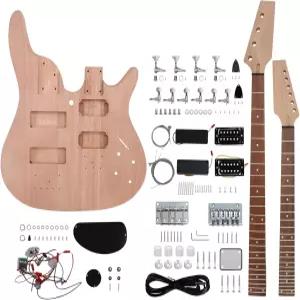 피스트록 더블 넥 DIY 일렉트릭 기타 및 베이스 키트 6현 4현 오른손잡이 마호가니 바디 로즈우드 프렛보드