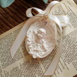 큐빅 골드리본 아기천사 석고방향제 세트(오일5ml) 차량용방향제