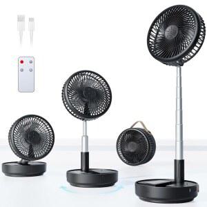 프라임러브 휴대용 진동 여행용 크루즈용 4단 책상 받침대 8인치 캠핑 리모컨 10400MAH 선풍기 설정 사무실 USB 블랙 충전식 침실 바닥 배터리로 작동하는 테이블 속도