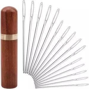 YKLbpd 대형 눈 뭉툭한 바늘 실 뜨개질 및 코바늘 용품용 스테인리스 스틸 다닝 15개