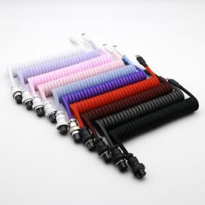 파라코드 및 PET 이중 슬리브 USB-A - Type-C 마이크로 미니 코일 케이블(GX16 Aviator 포함) 기계식 키보