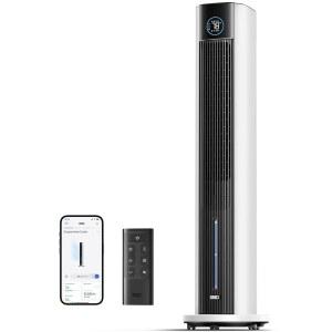 침실용 DREO 타워 선풍기 업그레이드 타이머 43인치 85 냉각기 차가운 냉각 흰색 청소 간편한 공기 속도 제어 공기를 모드 12시간 증발식 진동 불어넣는 조용한 4가지 바닥