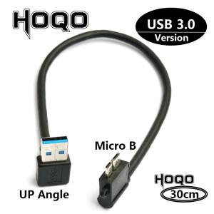 USB 3.0  A ~ 마이크로 B 90 도 위 아래 각도 잠금 나사 마운트 데이터 케이블 30cm 연결 hdd 숏 코드