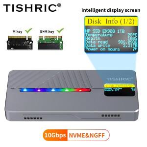 TISHRIC 외장 하드 드라이브 인클로저 RGB 10Gbps SSD M2 NVME NGFF M/B + M 키 C타입 HDD 케이스 게임용