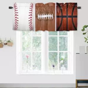 주방 욕실 침실 카페 거실 농구 야구공 축구공 프린트 아트 로드 포켓 장식 짧은 창문 커튼 1 패널 54x18