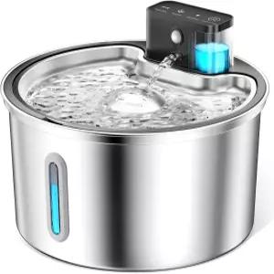 PawPoll 무선 고양이 분수 스테인리스 스틸 3.2L /108온스 애완동물 배터리 작동 물 디스펜서 초침묵