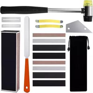 17Pcs 기타 루티어 수리 도구 세트 프렛 레벨링 고무 망치 크라우닝 파일 빔 로커 핑거보드 프로텍터