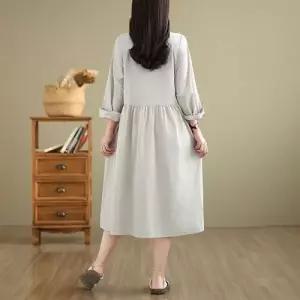 팔콘 원피스 스커트 치마 여사친 여자 면 봄 쉬폰 플리츠 빅사이즈 긴팔 셔츠 무릎 주름보다 슬림핏 KKE1
