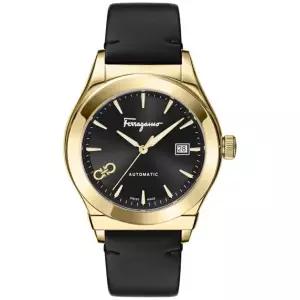 Ferragamo 페라가모 남성용 Swiss 오토매틱 1927 블랙 가죽 스트랩 시계 42mm 523739