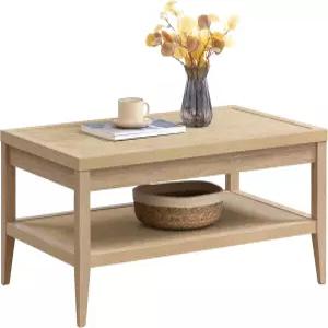 거실용 시코타스 라탄 커피 테이블 2층 수납 선반이 있는 보호 직사각형 다이닝 센터 농가 액센트 홈