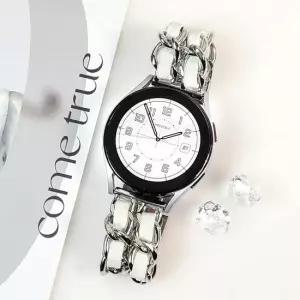 엔터콘 갤럭시워치 6 5 4 더블 체인 가죽 밴드 스트랩 갤럭시워치스트랩