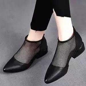 포뇨2 여성용 지퍼 통굽 봄가을 펀칭 뾰족망사 화 샌들 OPH3