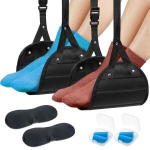 비행기 여행용 풋 해먹 2팩 휴대용 레스트 레그 장거리 비행용 조절 가능한 슬링