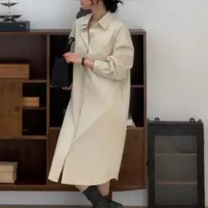 [옷자락]여성 면 셔츠 카라 긴 버튼 포켓 원피스