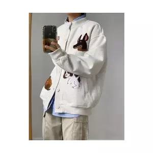 EAMT 남성 귀여운 캐릭터 강아지 타월 자수 맨투맨 점퍼 캐주얼 야구 YJ1