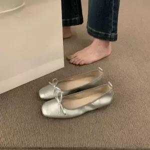 EAMT 여자 플랫 치마 벨벳 실버 통굽 할머니 슈즈 펌프스 부드러운 이브닝 YJ5