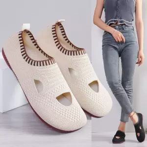 EAMT 여자 플랫 아쿠아 펀칭 통기펌프스 니트 엄마룩 슈즈 가볍고 통굽 YJ5