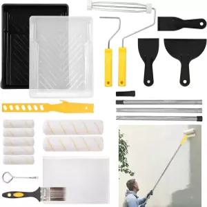 Sankoly 21 팩 페인트 롤러 세트 프레임 연장 막대 트레이 플랫 브러시 스크래퍼 등이 포함된 4인치 및