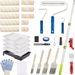 연장 폴이 있는 집 페인트 롤러 키트 가정용 벽 용품 세트 브러시 트레이 다각도 익스텐더 포함