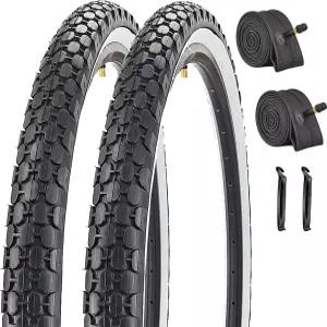 2팩 26인치 x 2.125인치 비치 크루저 자전거 타이어 레버 유무에 관계없이 접이식 편안한 교체용 블랙 월