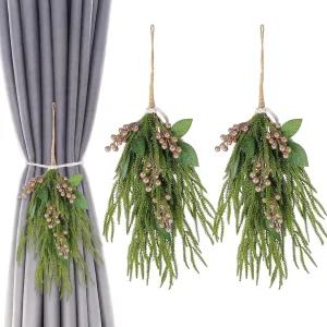 크리스마스 홀리데이 도어 월 홈 현관 커튼 맨텔 장식골드을 위한 솔슈 2팩 티어드롭 스웨그와 러스틱 베리