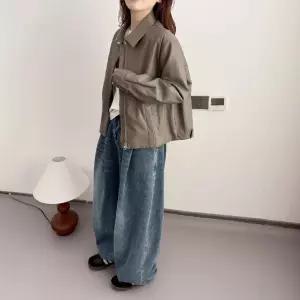 EAMT 여친 캐주얼 가죽 칼라 집업 코트 야구 점퍼 EUNG1