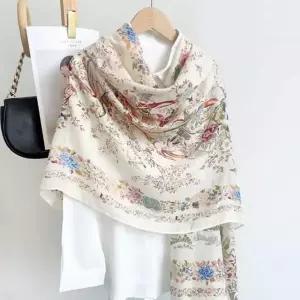 [콩심팥심]여성 우아 꽃무늬 롱 스카프 봄 머플러 간절기 면 중년 여자 스카프