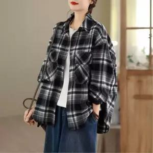 스파이더맨 여성 빈티지 가을 상의 셔츠 긴팔 투포켓 카디건 체크 OPH3