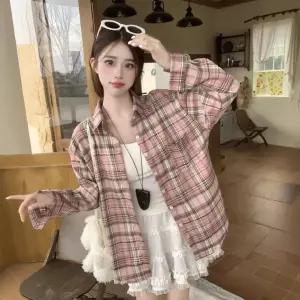 스파이더맨 여사친 봄가을 레이어드 상의 긴팔 슬림핏 아우터 셔츠 순면 체크 OPH3