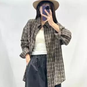 스파이더맨 여사친 빈티지 가을 면마 상의 셔츠 칼라 긴팔 체크 블레이저 OPH3