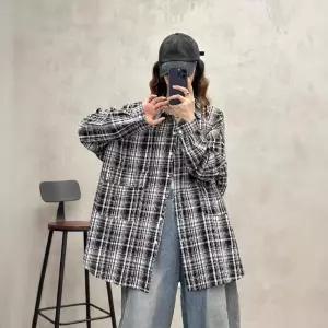 스파이더맨 여성 하프 가을 칼라 상의 블레이저 셔츠 긴팔 체크 면마 OPH3