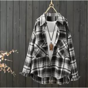 스파이더맨 여친 빈티지 캐주얼 가을 긴팔 셔츠 상의 체크 OPH3