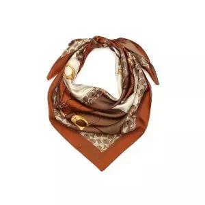 코치 태비 프린팅 스퀘어 실크 스카프 브러쉬드엠버