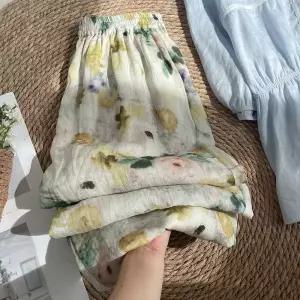 밴널스샵 팬츠 면 여친 캐주얼 면린넨 린넨 워싱 보카시 프린트 바캉스 배기 와이드 HO1